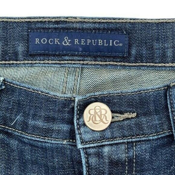 Rock & Republic Bumpershoot Short Womens 8 Distressed Cut-Off Raw Hem Blue Denim - Picture 6 of 10